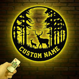 Personalized Deer Metal Cabin Sign with Led Lights Custom Deer Forest Metal Sign Last Name Sign Deer Sign Cabin Sign