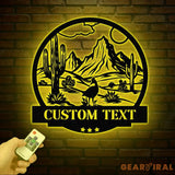 Personalized Desert Cactus with Roadrunner Metal Sign Custom Western Landscape Wall Art Ranch Decor Cactus Mountain