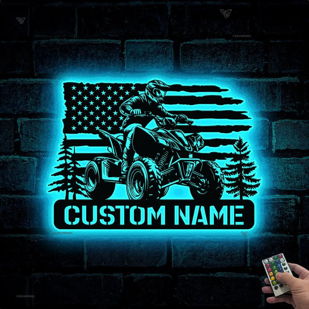 Personalized Dirt Bike Name Sign - Custom Quad Biker Metal Wall Art LED Light - All Terrain Vehicle ATV 4 Wheels Home
