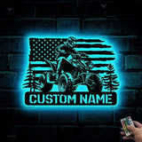 Personalized Dirt Bike Name Sign - Custom Quad Biker Metal Wall Art LED Light - All Terrain Vehicle ATV 4 Wheels Home