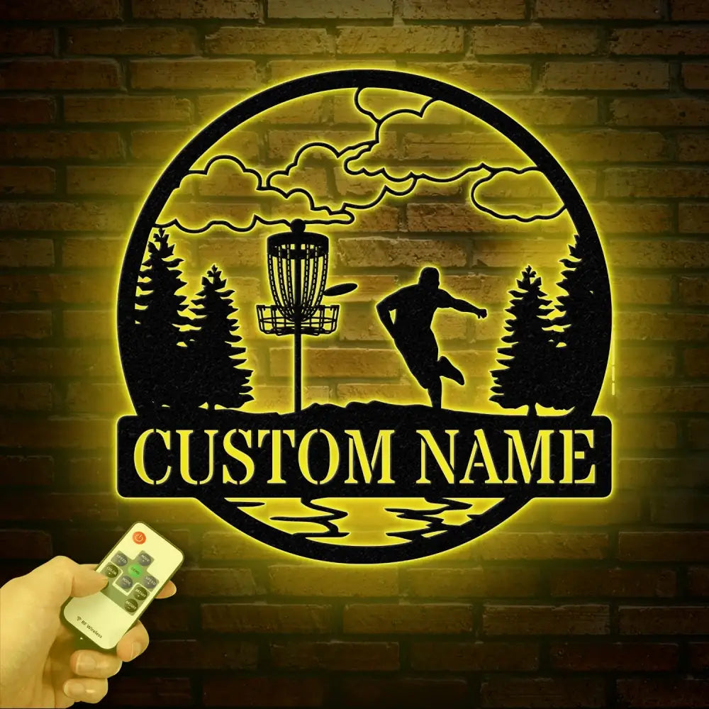 Personalized Disc Golf Metal Sign with LED Lights Custom Disc Golfer Name Sign Sports Wall Art Gift for Dad Home Decor
