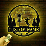 Personalized Disc Golf Metal Sign with LED Lights Custom Disc Golfer Name Sign Sports Wall Art Gift for Dad Home Decor