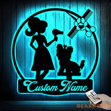 Personalized Dog Grooming Hair Salon Metal Wall Art LED Light - Custom Groomer Name Sign Home Decor - Pet Grooming