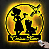 Personalized Dog Grooming Hair Salon Metal Wall Art LED Light - Custom Groomer Name Sign Home Decor - Pet Grooming