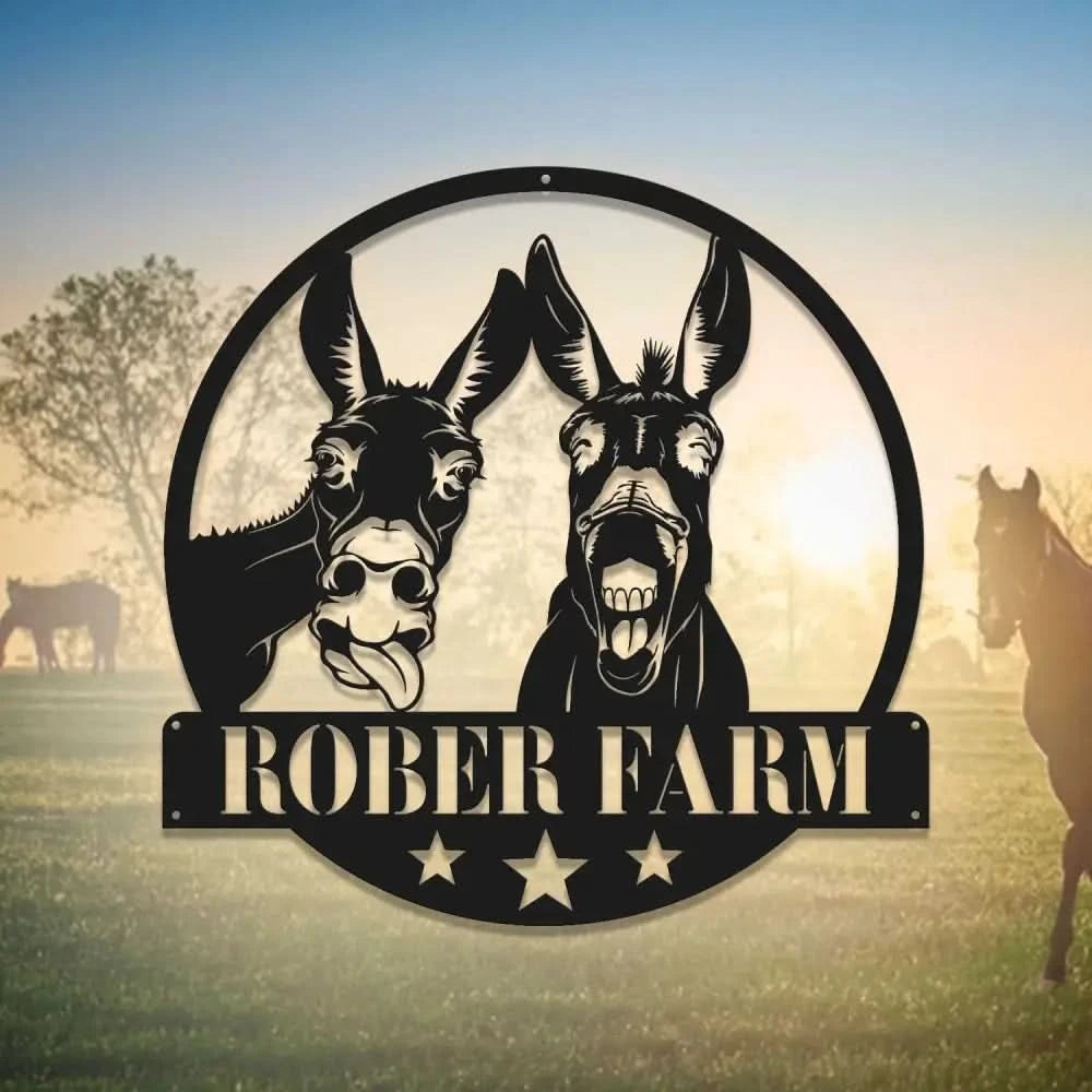 Personalized Donkey Metal Sign Custom Donkey Farm Metal Sign Donkeys Metal Wall Art Name Sign Decoration Metal Family