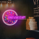 Personalized Donut Neon Sign - ’Donut Worry Be Happy’ LED Wall Light for Home Café Kitchen Decor - Colorful Neon Sign