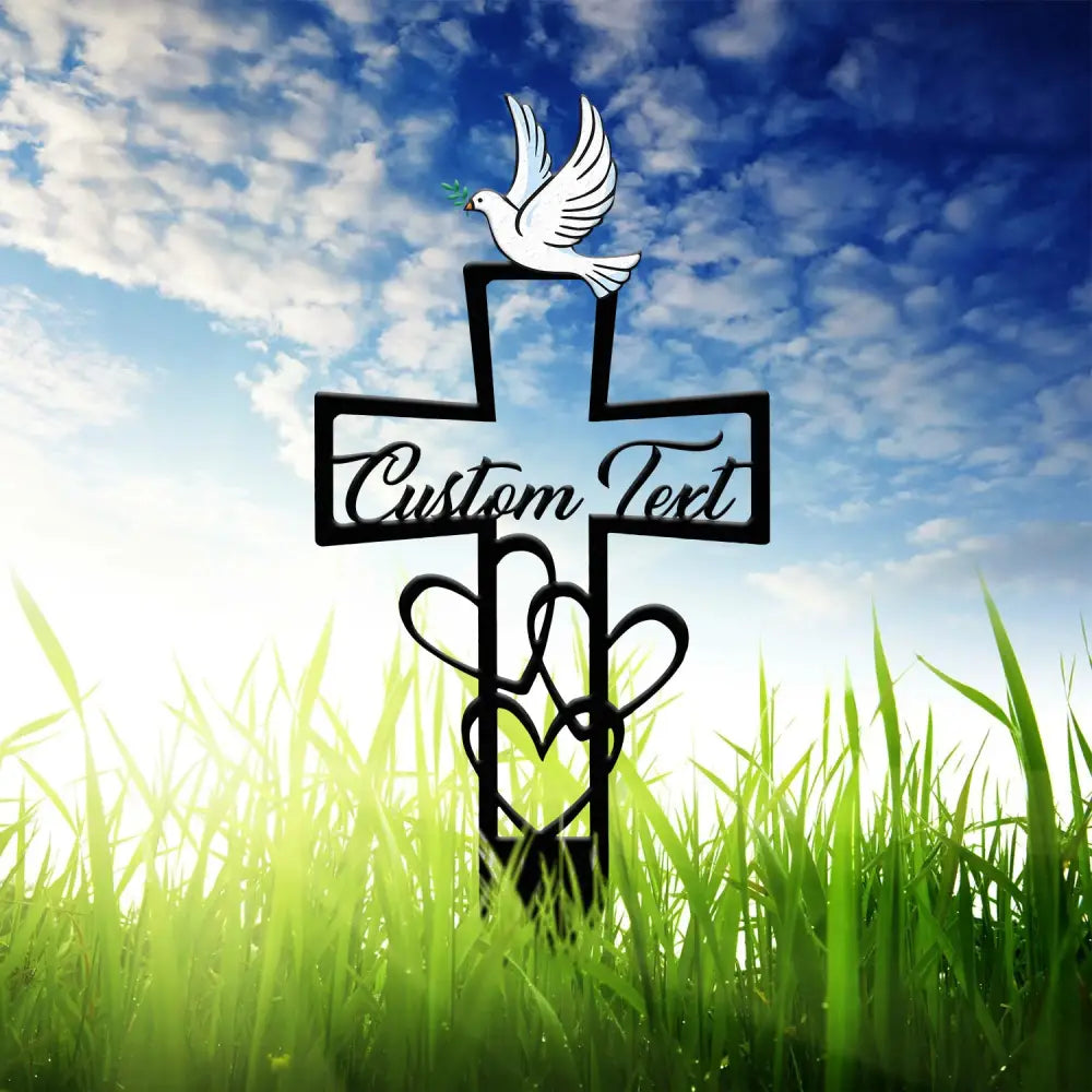 Personalized Dove Memorial Heart Cross Stake Grave Marker Outdoor Memorial Plaque Cross Garden Stake Yard Sign Sympathy