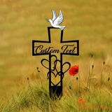 Personalized Dove Memorial Heart Cross Stake Grave Marker Outdoor Memorial Plaque Cross Garden Stake Yard Sign Sympathy