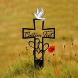 Personalized Dove Memorial Heart Cross Stake Grave Marker Outdoor Memorial Plaque Cross Garden Stake Yard Sign Sympathy