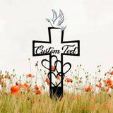 Personalized Dove Memorial Heart Cross Stake Grave Marker Outdoor Memorial Plaque Cross Garden Stake Yard Sign Sympathy