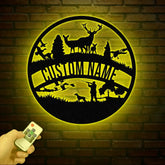 Personalized Duck Hunting Scene Metal Wall Art with LED Light Deer Hunter Sign Nature-Themed Mancave Decor Gift for