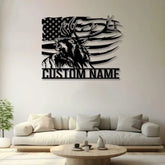Personalized Elk US Flag Name Sign with Led Light Custom Metal Deer Family Sign Deer Wall Art Decor For Room Hunter