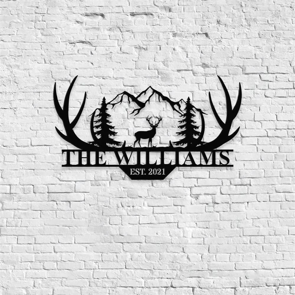 Personalized Family Name Hunting Metal Sign | Housewarming Gift - Last Name Initial Hanging - Personalize Hunting Metal