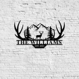 Personalized Family Name Hunting Metal Sign | Housewarming Gift - Last Name Initial Hanging - Personalize Hunting Metal