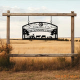 Personalized Farm Metal Sign - Custom Farm Name Sign with Tractor and Animal Design Rustic Barn Decor Outdoor Hanging
