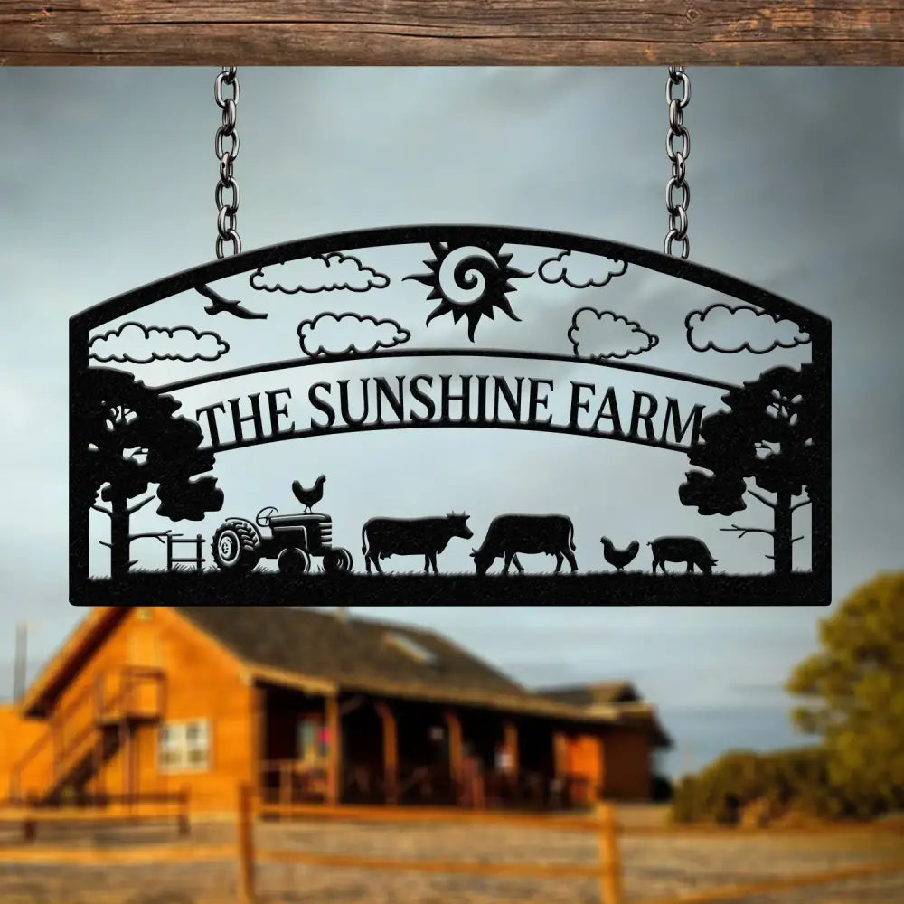 Personalized Farm Metal Sign - Custom Farm Name Sign with Tractor and Animal Design Rustic Barn Decor Outdoor Hanging