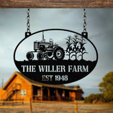 Personalized Farm Sign with Tractor Design - Custom Rustic Metal Plaque for Farmhouses - Established Date - Perfect