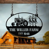 Personalized Farm Sign with Tractor Design - Custom Rustic Metal Plaque for Farmhouses - Established Date - Perfect
