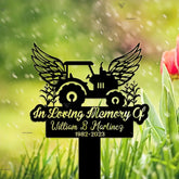 Personalized Farmer Memorial Cross - Tractor Garden Stake Metal Yard Art - Grave Marker Cemetery Decor - Farmer Dad