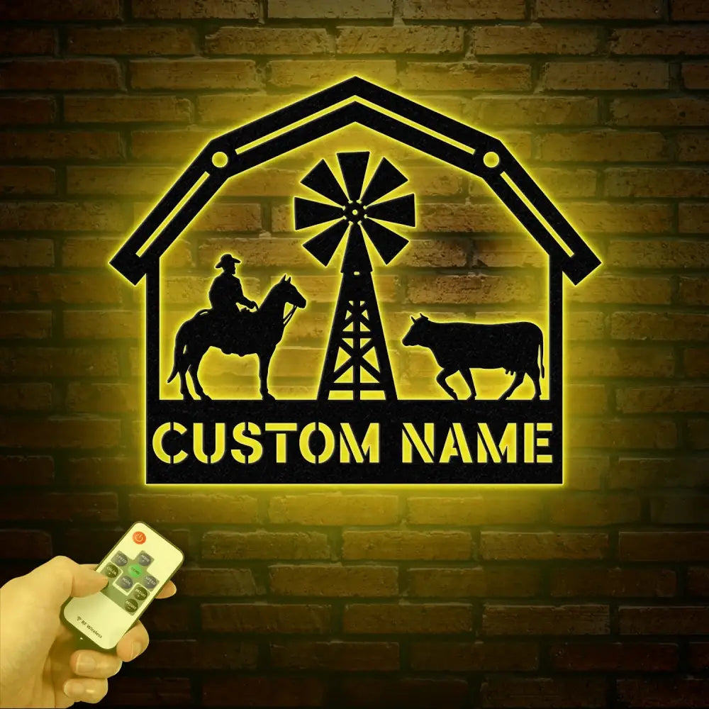 Personalized Farmhouse Metal Sign with Led Lights Custom Metal Farm Wall Art Farm Name sign Metal Barn Sign Farmer Gift