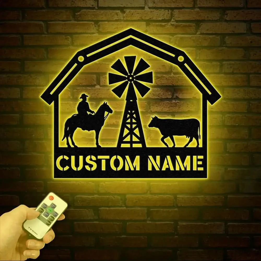 Personalized Farmhouse Metal Sign with Led Lights Custom Metal Farm Wall Art Farm Name sign Metal Barn Sign Farmer Gift