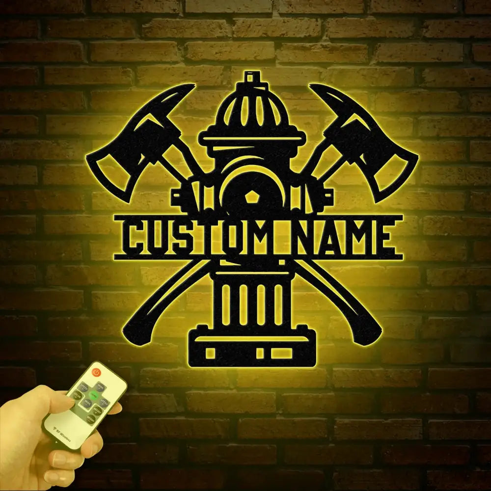 Personalized Fire Hydrant Metal Wall Art LED Light Custom Fireman Name Sign FD Home Decor Firefighter Gift Wall Decor