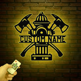 Personalized Fire Hydrant Metal Wall Art LED Light Custom Fireman Name Sign FD Home Decor Firefighter Gift Wall Decor