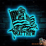 Personalized Firefighter American Flag Metal Sign with Led Lights - Father’s Day Gift for Fireman - Birthday Retirement