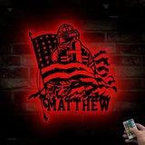 Personalized Firefighter American Flag Metal Sign with Led Lights - Father’s Day Gift for Fireman - Birthday Retirement
