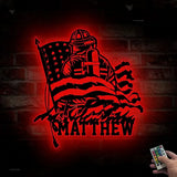 Personalized Firefighter American Flag Metal Sign with Led Lights - Father’s Day Gift for Fireman - Birthday Retirement