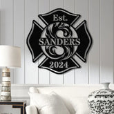 Personalized Firefighter Sign - Custom Metal Maltese Cross Firefighter Gift for Him Fireman Gift for Dad Unique