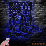 Personalized Firefighter US Flag Metal Wall Art LED Light Firewoman Appreciation Gift Fire Department Name Number Laser