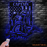 Personalized Firefighter US Flag Metal Wall Art LED Light Firewoman Appreciation Gift Fire Department Name Number Laser