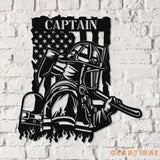 Personalized Firefighter US Flag Metal Wall Art LED Light Firewoman Appreciation Gift Fire Department Name Number Laser