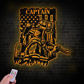 Personalized Firefighter US Flag Metal Wall Art LED Light Firewoman Appreciation Gift Fire Department Name Number Laser