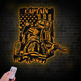 Personalized Firefighter US Flag Metal Wall Art LED Light Firewoman Appreciation Gift Fire Department Name Number Laser