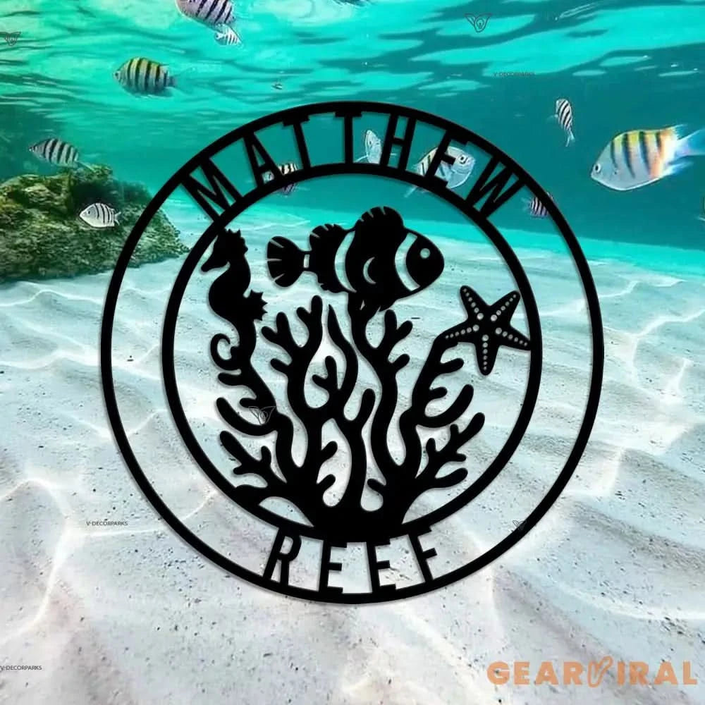 Personalized Fish Reef Name Sign Home Decor - Custom Aquarium Reef Metal Wall Art LED Light - Fish Reef Decor & Gifts