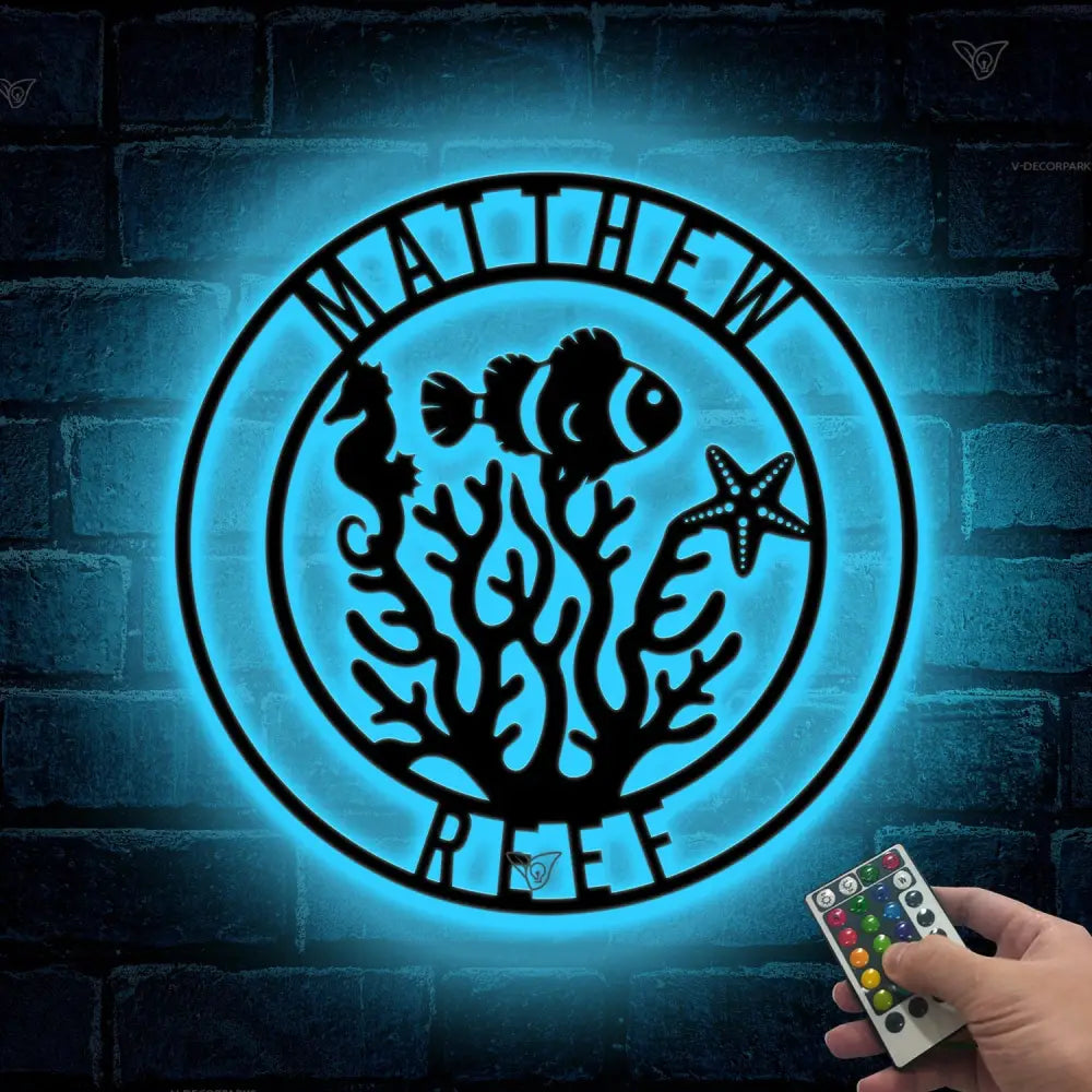 Personalized Fish Reef Name Sign Home Decor - Custom Aquarium Reef Metal Wall Art LED Light - Fish Reef Decor & Gifts