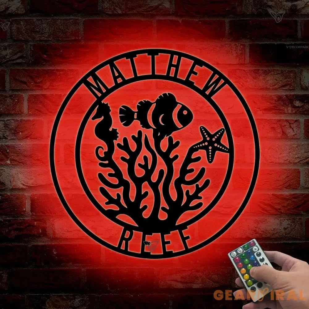 Personalized Fish Reef Name Sign Home Decor - Custom Aquarium Reef Metal Wall Art LED Light - Fish Reef Decor & Gifts