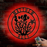 Personalized Fish Reef Name Sign Home Decor - Custom Aquarium Reef Metal Wall Art LED Light - Fish Reef Decor & Gifts