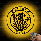 Personalized Fish Reef Name Sign Home Decor - Custom Aquarium Reef Metal Wall Art LED Light - Fish Reef Decor & Gifts