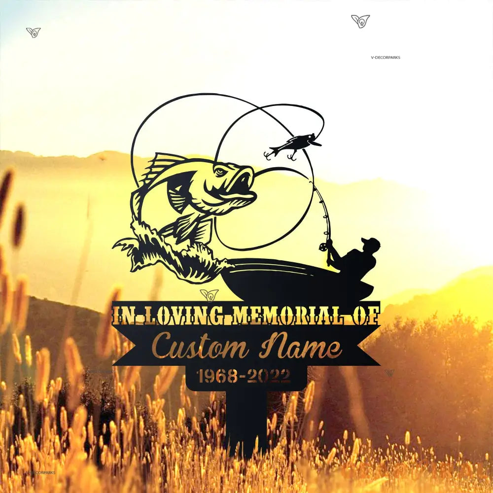 Personalized Fisherman Memorial Stake - Bass Fishing Metal Stake - Sympathy Sign - Grave Marker | GearViral