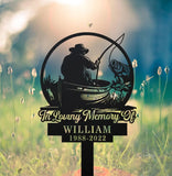 Personalized Fisherman Memorial Stake Metal - Fisher Memorial Gift - Custom Fishing Memorial - Dad Loss Sympathy Sign