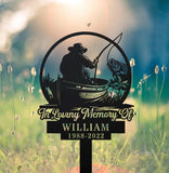 Personalized Fisherman Memorial Stake Metal - Fisher Memorial Gift - Custom Fishing Memorial - Dad Loss Sympathy Sign