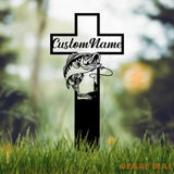 Personalized Fishing Memorial Cross Stake Metal Outdoor Garden Decor Fisherman Memorial Gift Fishing Dad Sympathy Grave