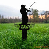 Personalized Fishing Memorial Stake Metal Fisherman Memorial Gift Fishing Dad Sympathy Grave Marker Vs2 - Gearviral