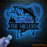 Personalized Fishing Metal Sign Custom Bass Fish LED Wall Art Outdoor Fishing Cabin Decor Fisherman Name Sign Gift for