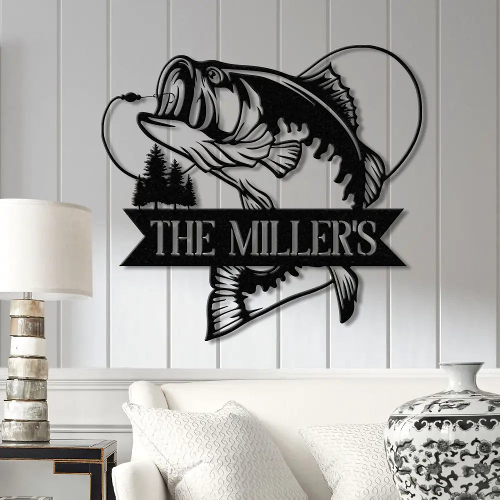 Personalized Fishing Metal Sign Custom Bass Fish LED Wall Art Outdoor Fishing Cabin Decor Fisherman Name Sign Gift for