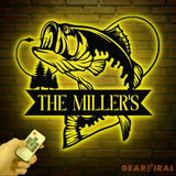 Personalized Fishing Metal Sign Custom Bass Fish LED Wall Art Outdoor Fishing Cabin Decor Fisherman Name Sign Gift for