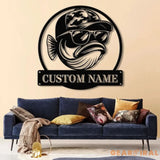 Personalized Fishing Metal Sign Custom Funny Bass Fish LED Wall Art Outdoor Fishing Cabin Decor Fisherman Name Sign